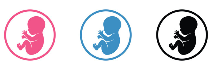 Obraz premium Fetal development icon, pink blue black designs, pregnancy growth symbols, prenatal baby stages concept, healthcare vector illustration