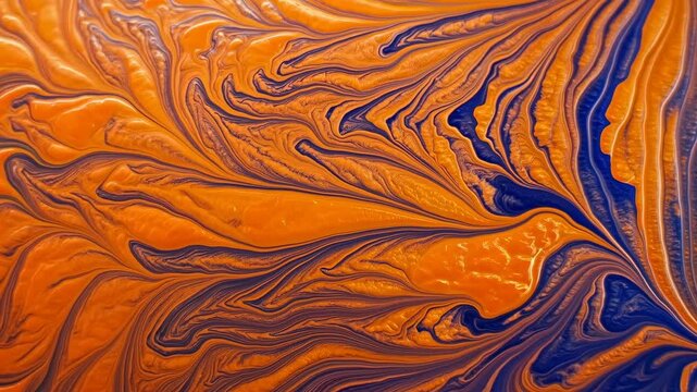 Abstract fluid art with vibrant orange and blue swirls. Captivating visual representation of creativity and artistic expression