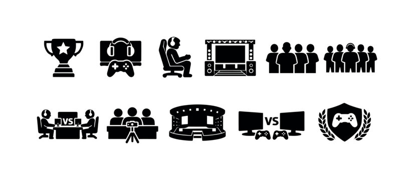 Collection of esports icons representing competition, gaming, and audience engagement