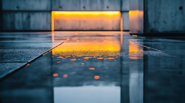Street Scene Glowing Door and Reflections