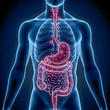 &ldquo;Weak Immune Defense in Digestive System, Bacterial Spread and Reduced Immunity, 3D Medical Illustration&rdquo;