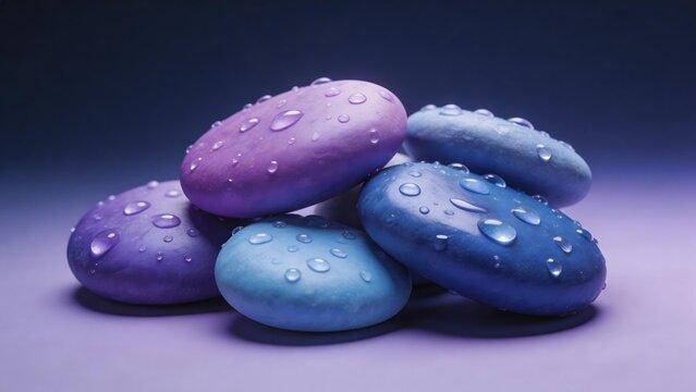 Colorful wet stones with water droplets