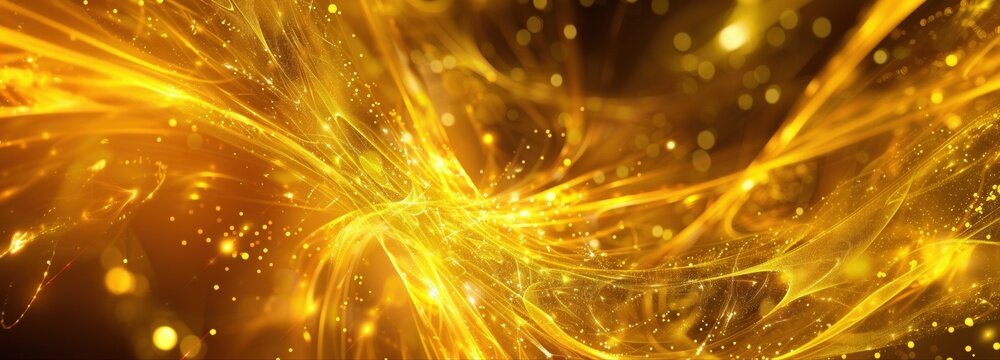 Golden Abstract: An alluring display of golden threads intertwining to form an ethereal, artistic design, evoking feelings of energy, light, and boundless creation.