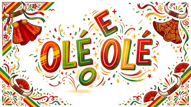 Vibrant "Ol&eacute; Ol&eacute;" celebration with confetti and traditional festive elements