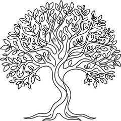 Obraz premium Intricate detailed sketch of a flourishing tree with detailed leaves and strong root system