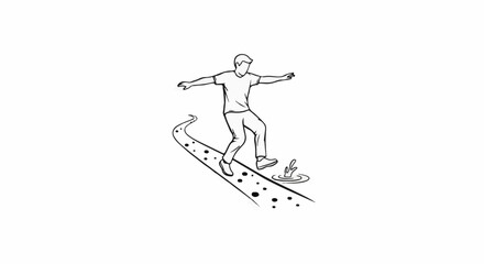 Fototapeta premium Person walking on a dotted path with a water splash at the end