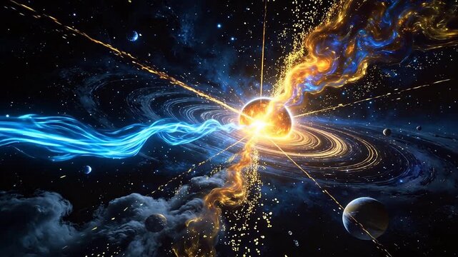 Cosmic scene with galaxy and celestial bodies