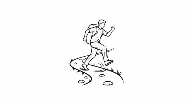 Person with backpack hikes on a winding path with rocks and grass