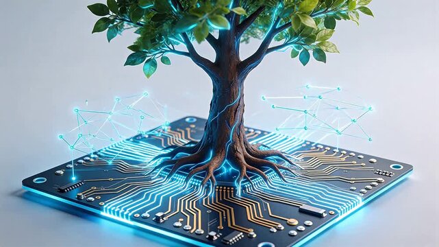 Tree growing on circuit board