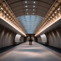 Obraz premium Modern underground train station interior with elegant lighting and artistic architectural design enhancing urban transit experience
