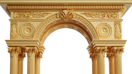 Obraz premium Luxurious Golden Archway with Corinthian Columns and Intricate Ornate Carvings, Regal Architectural Element, Baroque Style Decoration, Opulent Entrance, Classic Design, Elegant Facade Detail,