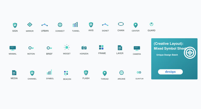 Teal icons on white background for web design in modern minimalist style with flat colors for software development