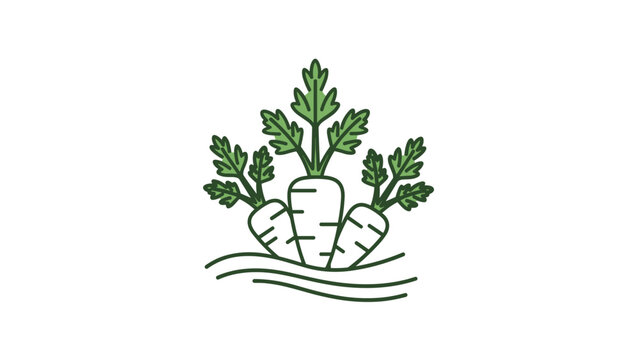 Minimalist line art illustration of three white parsnips or carrots growing in soil with lush green tops against a plain white background.