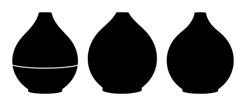 Aromatherapy oil diffuser set with solid black icon on white background featuring aromatherapy, oil, diffuser with wellness and relaxation