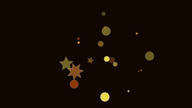 Golden stars and orbs floating in dark space motion