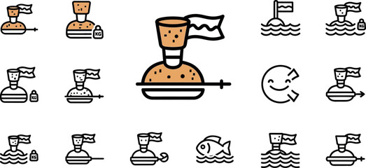 Collection of stylized depicting buoys, flags, weights, and a fish © GR Graphics