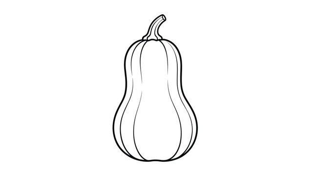 Simple black outline drawing of a whole butternut squash isolated on a white background for coloring pages or garden vegetable icons.