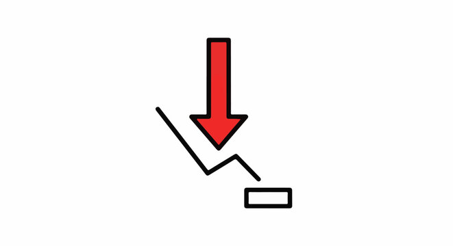 Red arrow points down toward a declining graph line