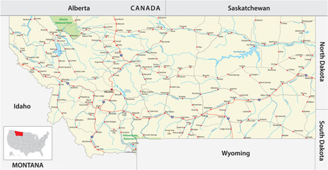 Naklejka premium Road map of the US American State of Montana
