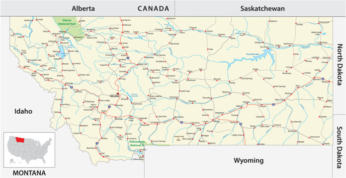 Road map of the US American State of Montana