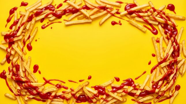 Fast Food Background with Fries Frame and Copy Space for Advertising Design