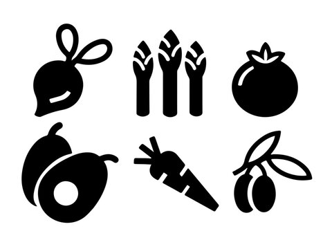 Vegetable Icon Set Silhouette Isolated on White Background