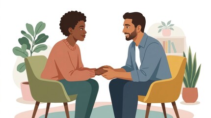 Obraz premium Diverse Couple Holding Hands in Therapy Session Vector