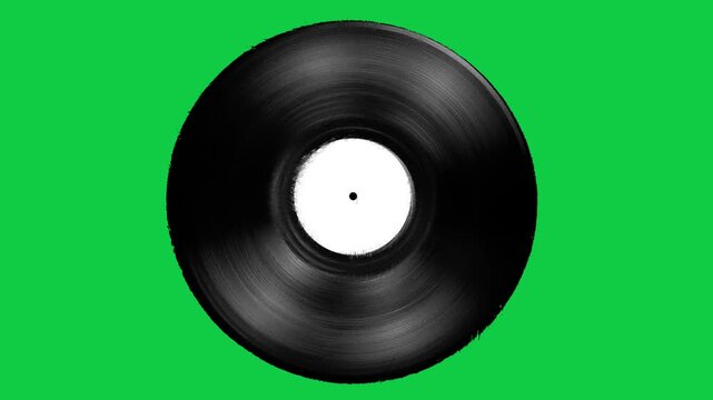 Spinning vinyl disc on green screnn background. Seamless looping footage.Old technology. Retro design. 3D animation of music record rotating. Loop animation. Retro music vintage, Synthwave style