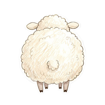 Funny fluffy sheep illustration from the back on black background