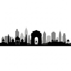 Fototapeta premium A black and gray silhouette of a city skyline with a large arch in the center