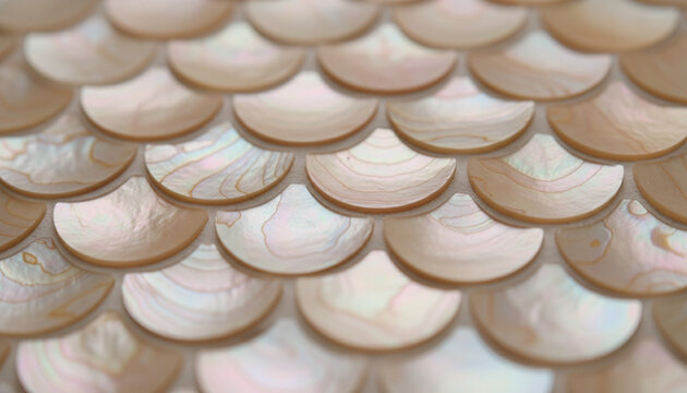 Capiz shell mosaic wall tiles texture with warm pearlescent nacre reflection