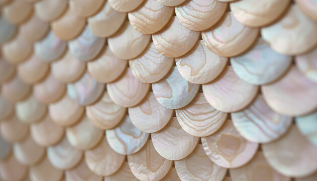 Capiz shell mosaic wall tiles texture with warm pearlescent nacre reflection
