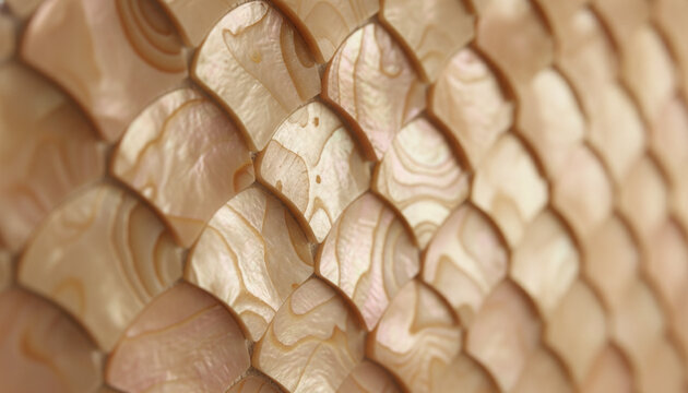 Capiz shell mosaic wall tiles texture with warm pearlescent nacre reflection