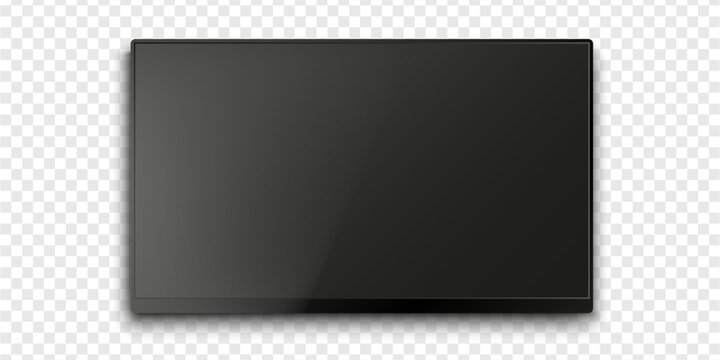 Lcd, plasma TV mockup with socket. 4k tv screen with reflection.