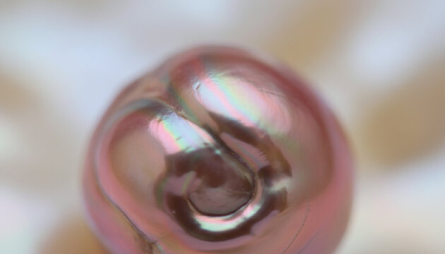 Natural Baroque pearl nacre texture with iridescent pink and green reflection