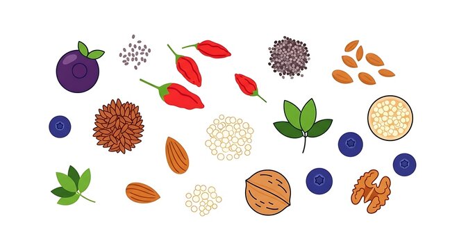 Colorful Nuts Berries and Seeds Spread on White Surface