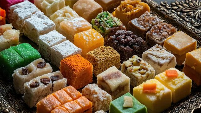 Variety of candies with vibrant colors, including fruit and nut flavors. Great for parties, holidays, or as a gift.