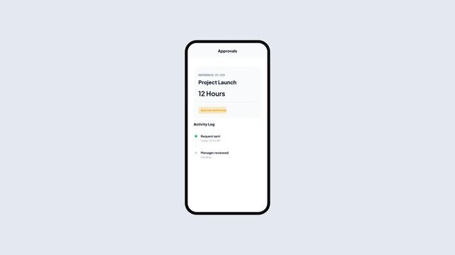 Project launch overtime hours request and manager approval status on mobile human resources application