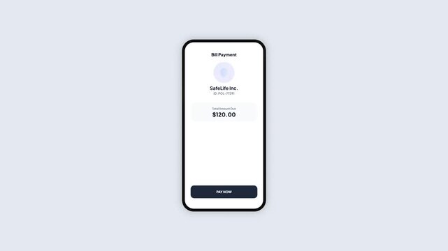 Insurance premium bill payment process on mobile application showing successful transaction to insurance provider