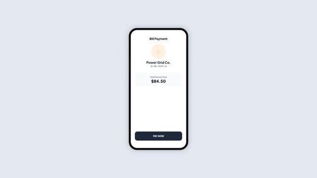 Mobile banking app interface for paying electricity utility bills showing processing and successful payment