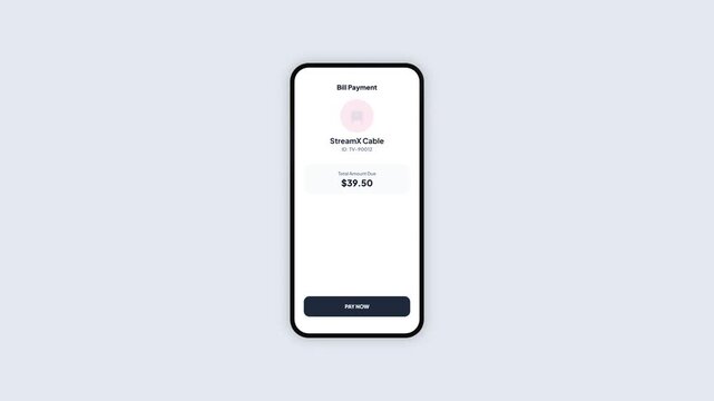 Smartphone application displaying the process of paying a cable television bill with a success screen