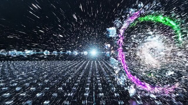 Laser beams and diamonds exploding.
