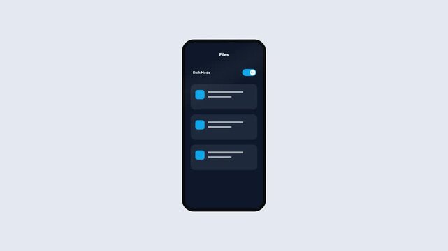 User interface demonstration of switching from light mode to dark mode on file management app