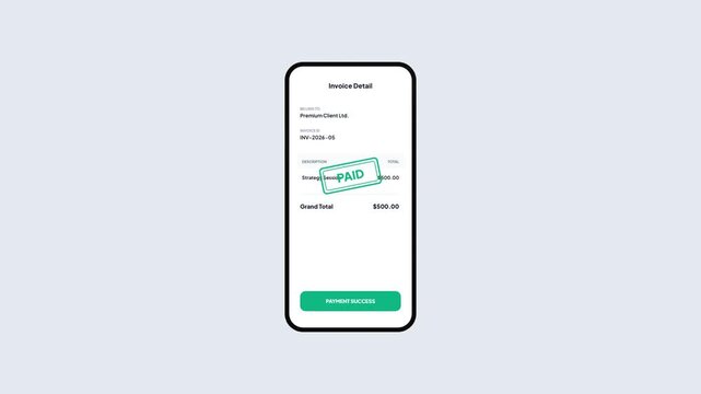 Digital invoice for consulting services on mobile screen showing strategy session fee and paid status