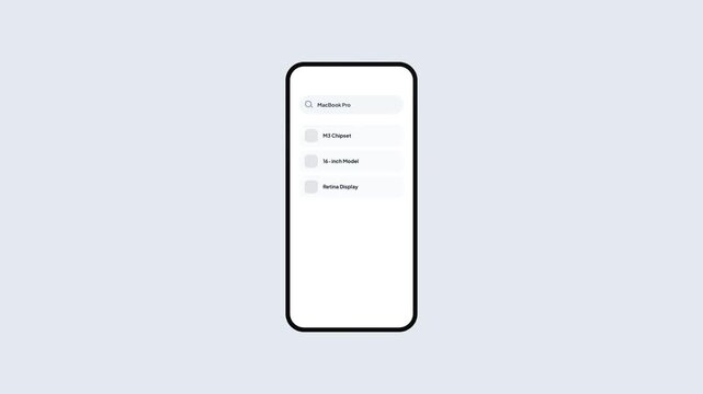 Electronics product search interface on mobile device showing laptop models and technical specifications