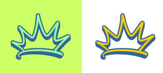 Electric green crown icon with a deep blue outline, rendered in a sharp hand style graffiti tag. This vibrant urban piece stands out with its unique color palette and clean street art finish. © dirtyfellas