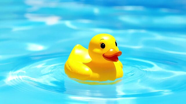 Rubber duck in blue water.