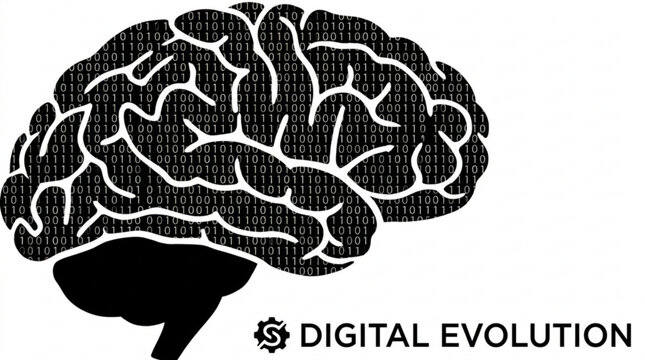 Abstract digital brain formed from binary code representing artificial intelligence and evolution.