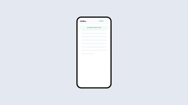 Animated smartphone interface displaying a cloud synchronization process and auto save feature for emails