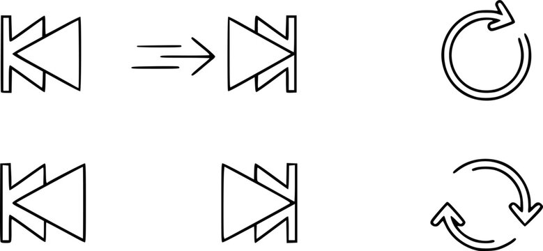 Forward Rewind and Loop Arrow Vector Icon Set Minimalist Line Art 9 Grid
